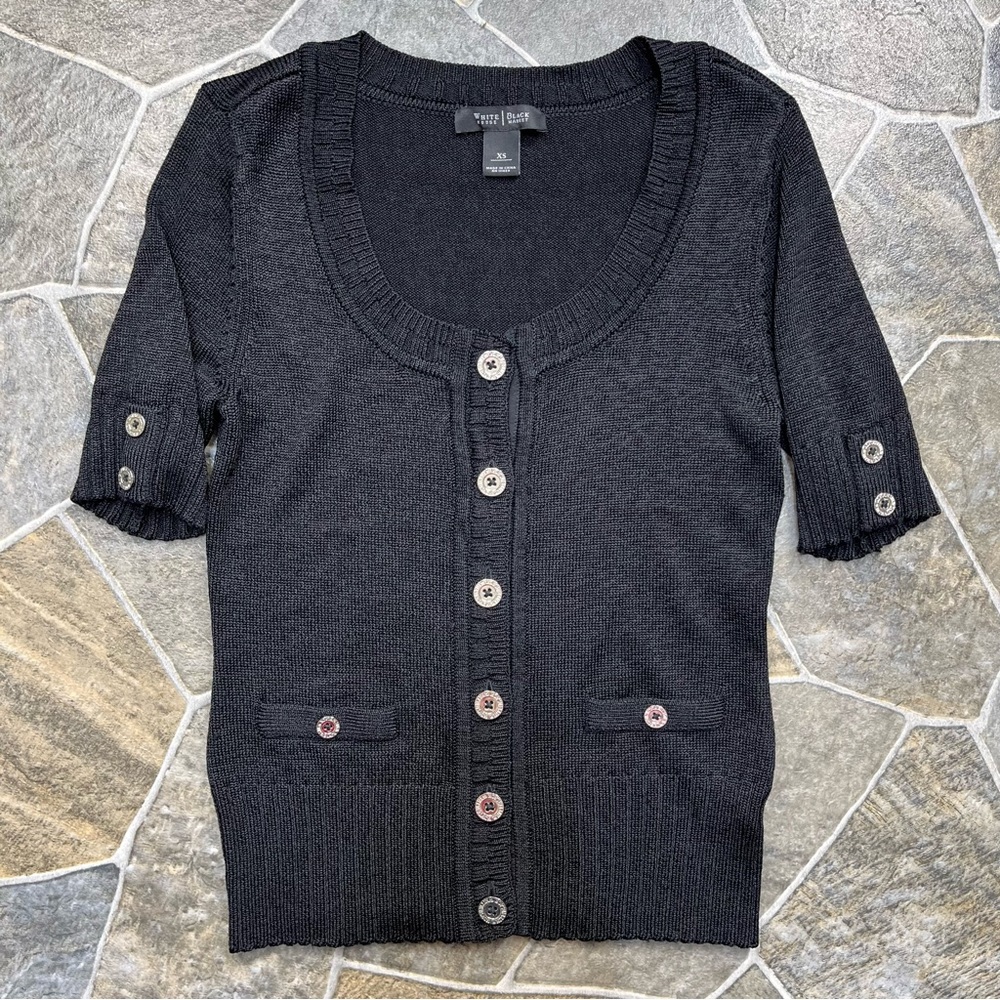 White House Black Market Short Sleeve Button Down Cardigan Sweater
